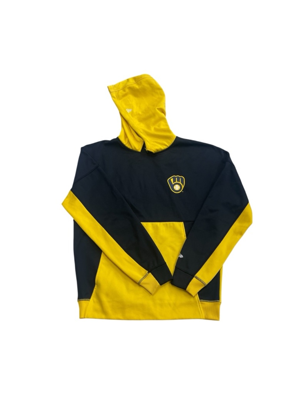 New Era Milwaukee Brewers Hooded Pullover - navy Blue & Gold size Large